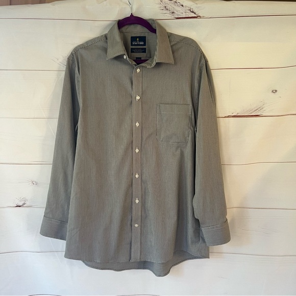 Mens Stafford dress button down black/white checkered size 16-161/2 - Picture 1 of 5